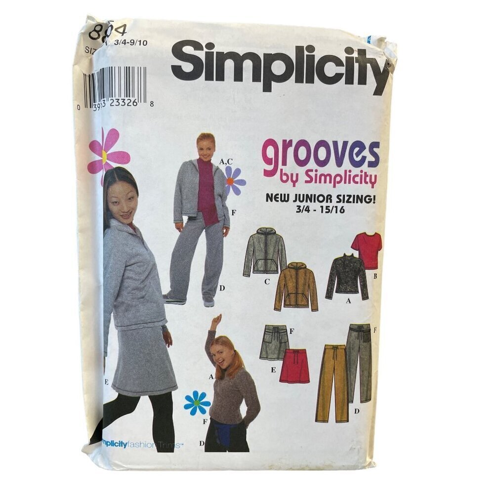 Simplicity Sewing Pattern 8854 Knit Top Pants Skirt Jacket Belt Juniors Size 3-1